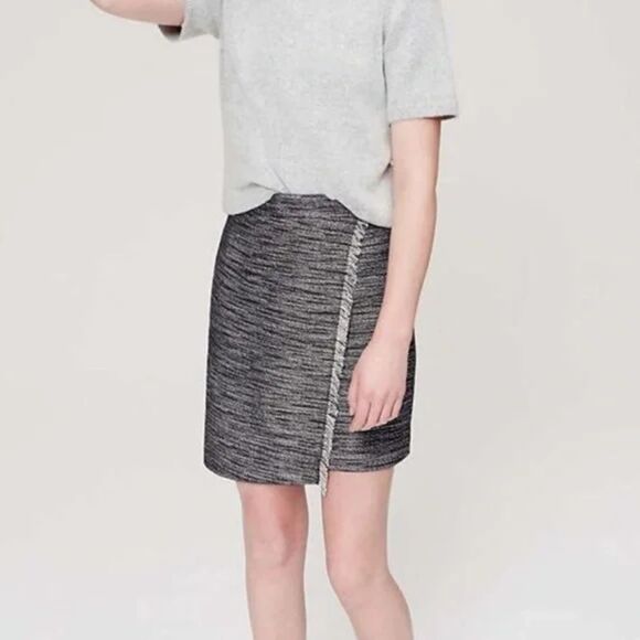 LOFT Tweed Fringe Faux Wrap Mini Skirt - Picture 1 of 8